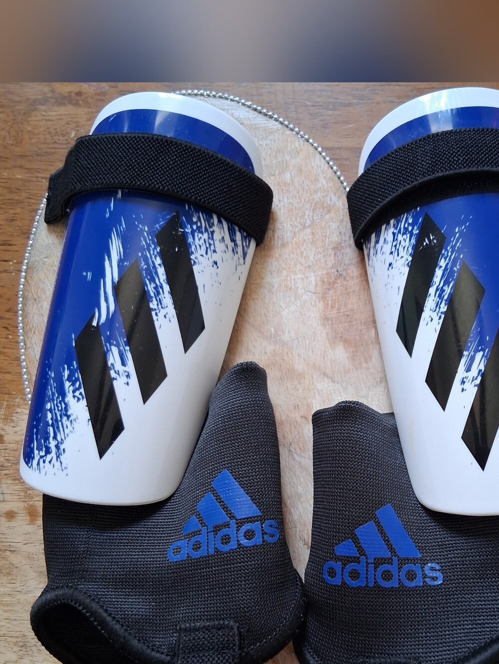 Adidas Blue & White Soccer Shin Guards with Ankle Sleeves